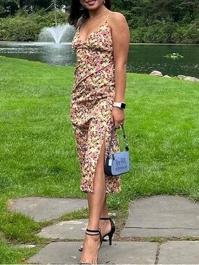 Floral Slip Dress with Pink & Yellow Blooms S